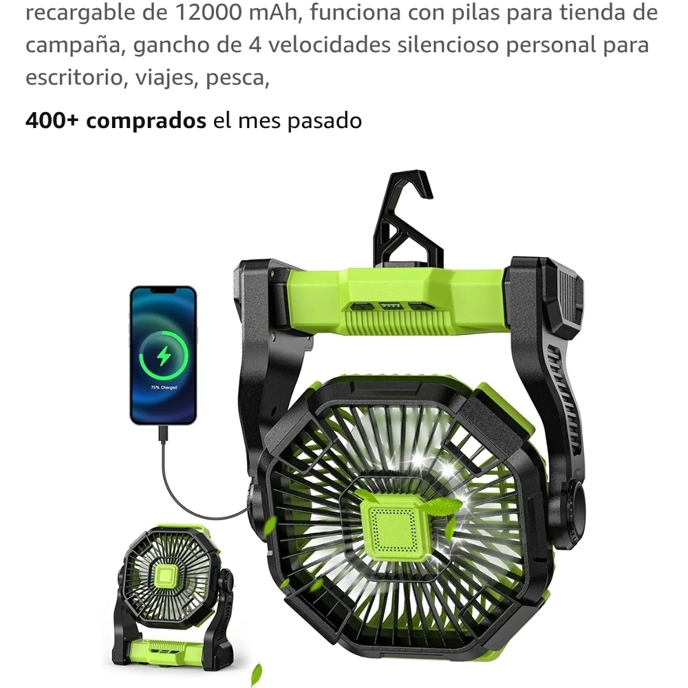 Portable Green and Black Fan with USB Charging